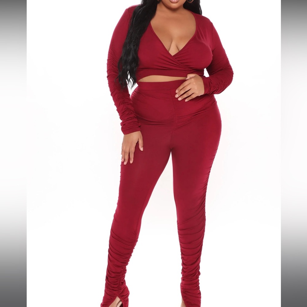 Burgundy Ruched Legging Set